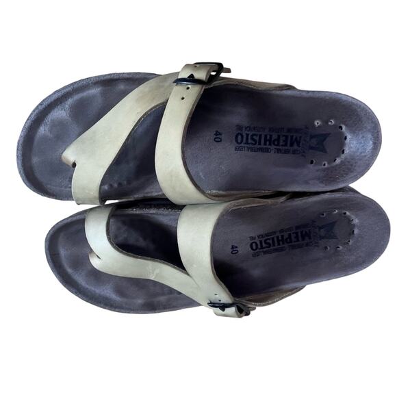 Mephisto Sandals Women Size 40 10 Tan Helen Nubuck Leather Buckle Cork Slip On - Picture 4 of 13